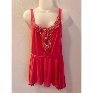 Free People Pink Embellished Boho Tank Dress Y2K Size S